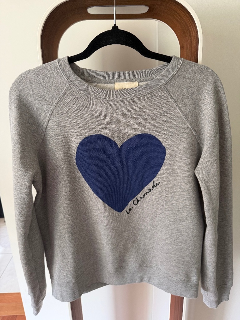 Sézane La Chamade Heart Sweatshirt – Grey/Navy – XS
